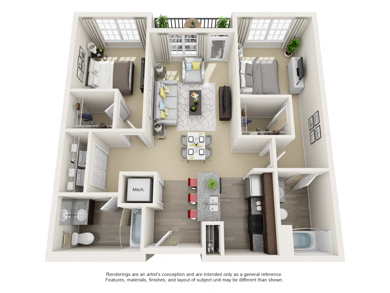 Floor plan for 2 beds, 2 baths, 1010 sqft